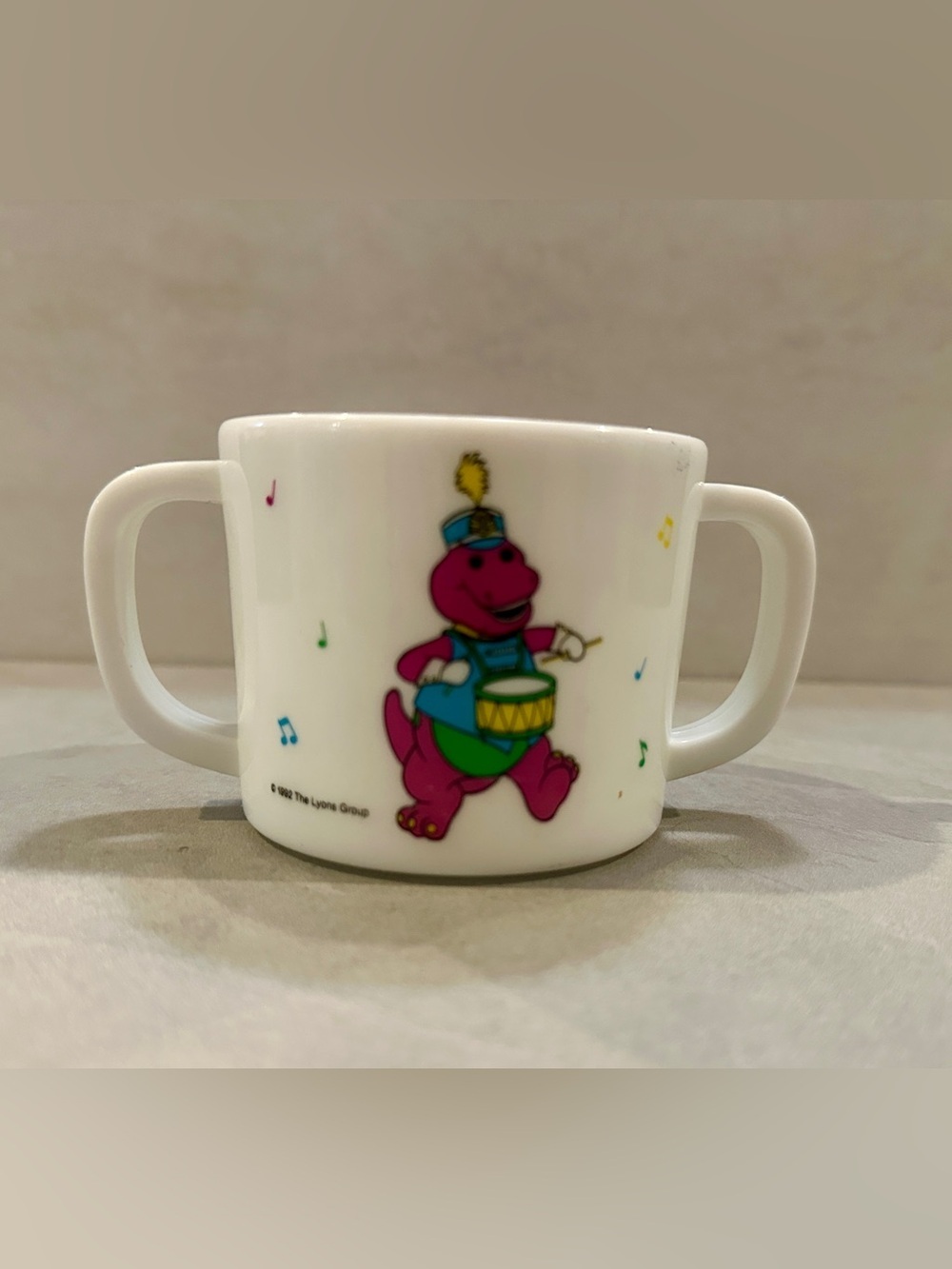 Vintage Barney the Purple Dinosaur Double Handle Cup 1992 The Lyons Club - Picture 2 of 8